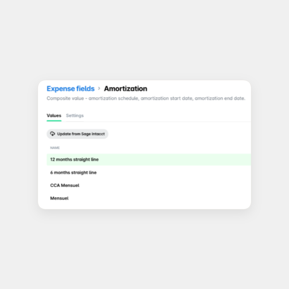 Prepaid expense amortization sync with Sage Intacct